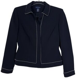 Ann Taylor Jacket Womens 2 Navy Contrast Trim Blazer Career Office Workwear Suit